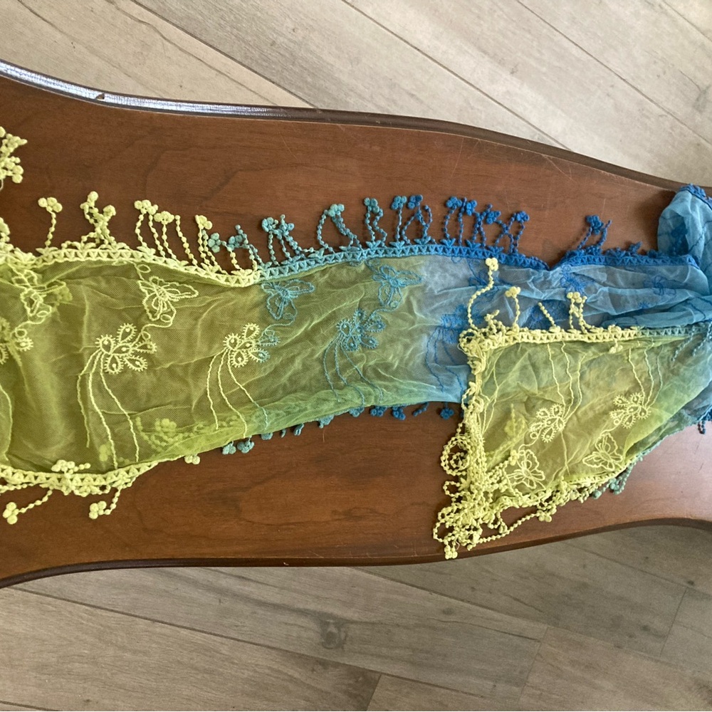 Fun Bohemian Blue and Yellow Lace Scarf